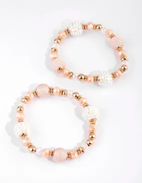 Gold & Pink Thread Wrapped Stretch Bracelet Set