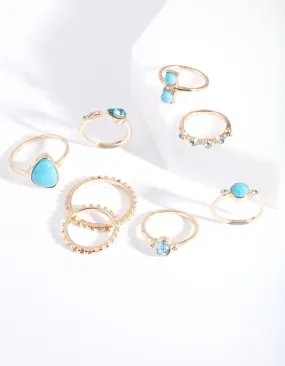 Gold Mixed Stone Ring 8 Pack