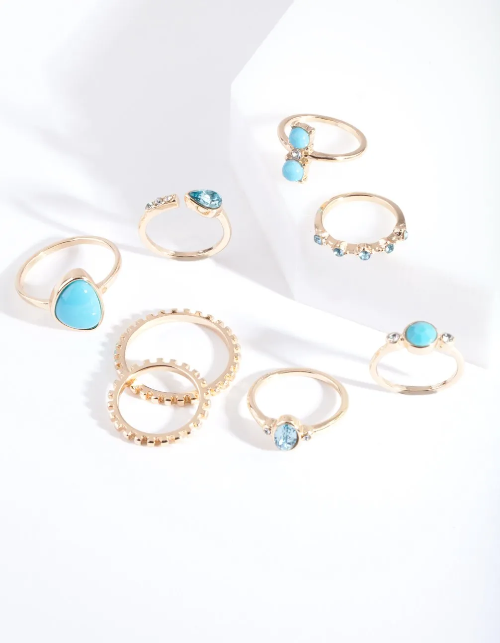 Gold Mixed Stone Ring 8 Pack