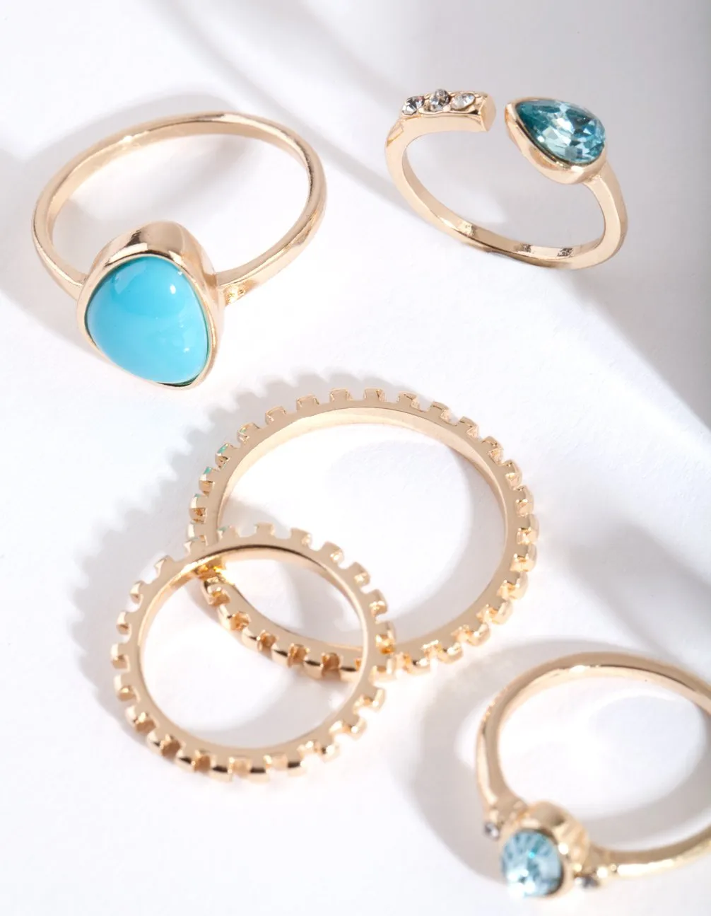 Gold Mixed Stone Ring 8 Pack