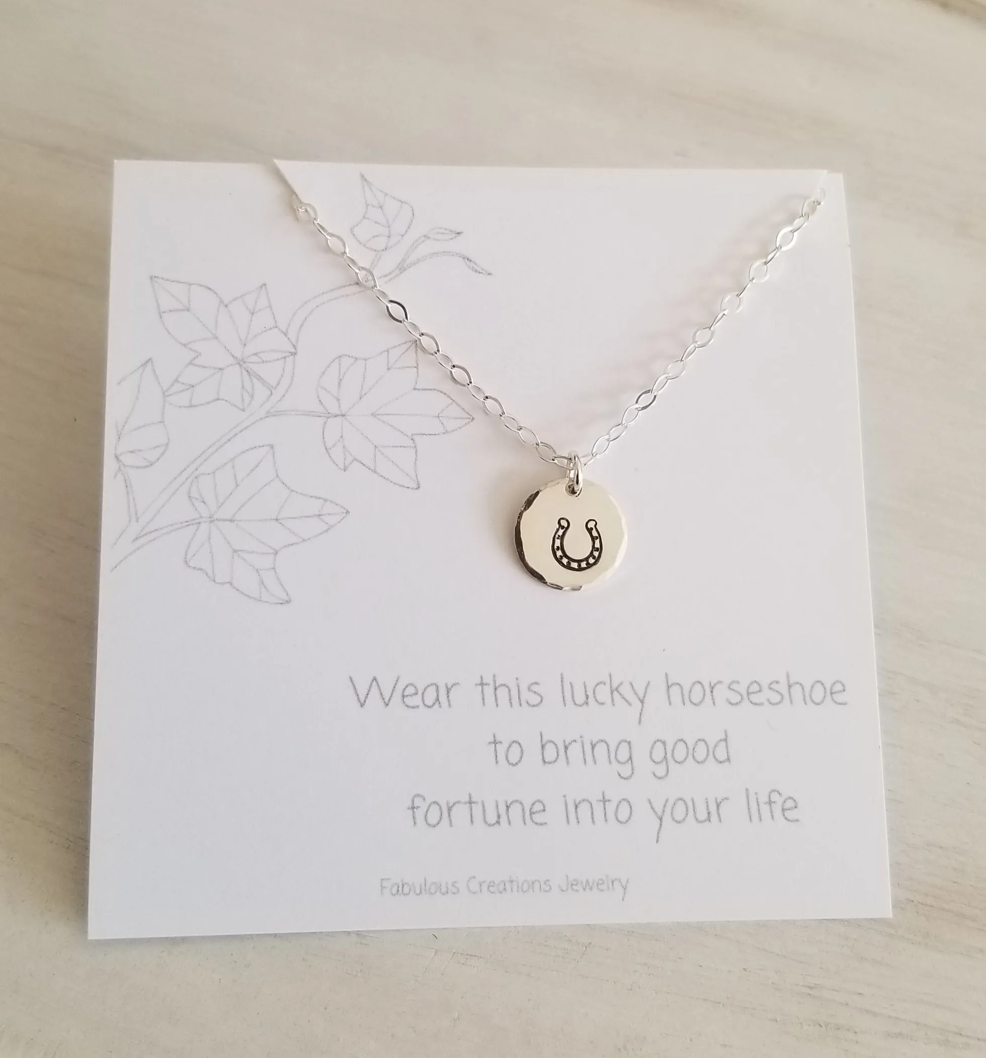 Good Luck Horseshoe Charm Necklace, Dainty Disc Necklace