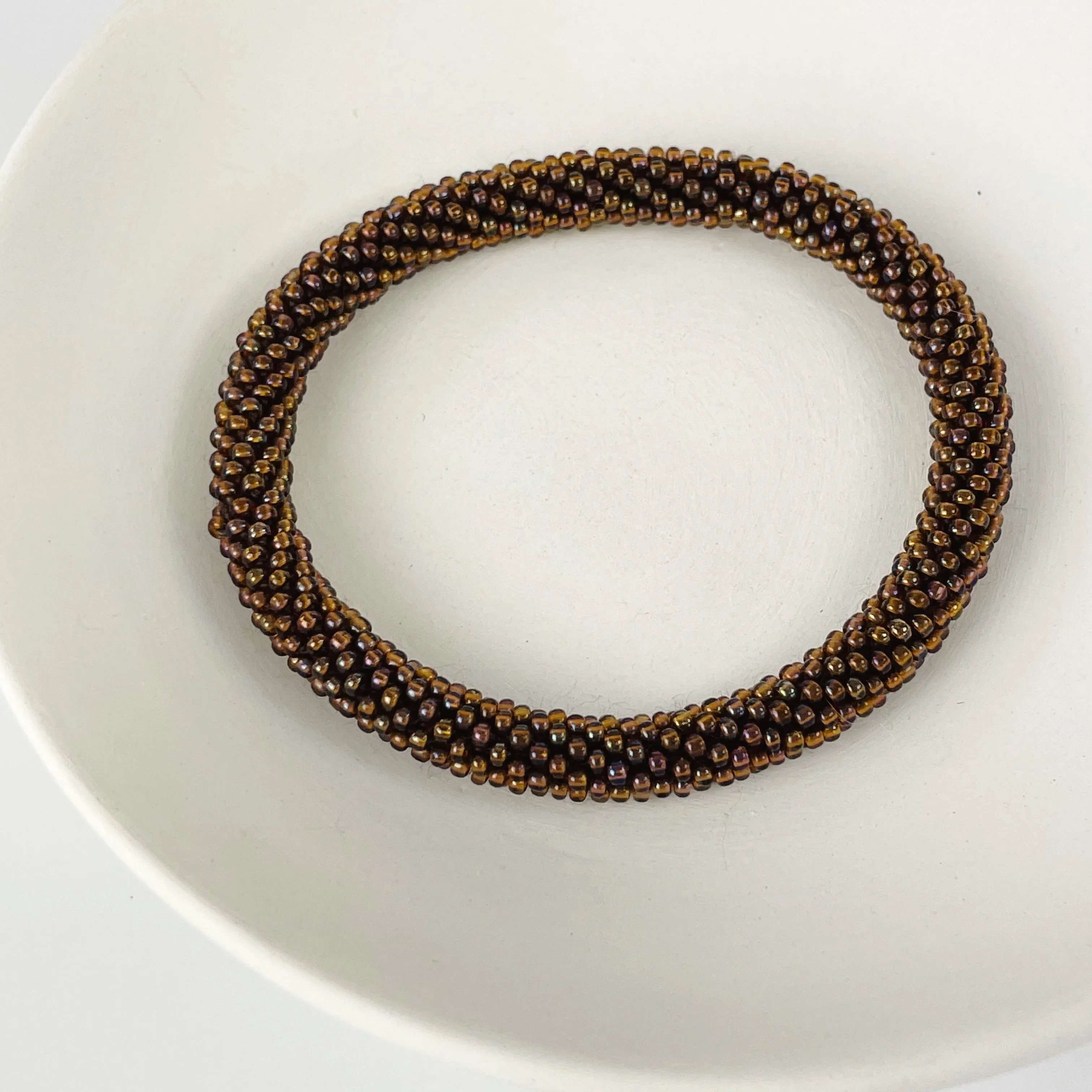 Handmade Glass Bead Tube Bracelet - Copper Brown