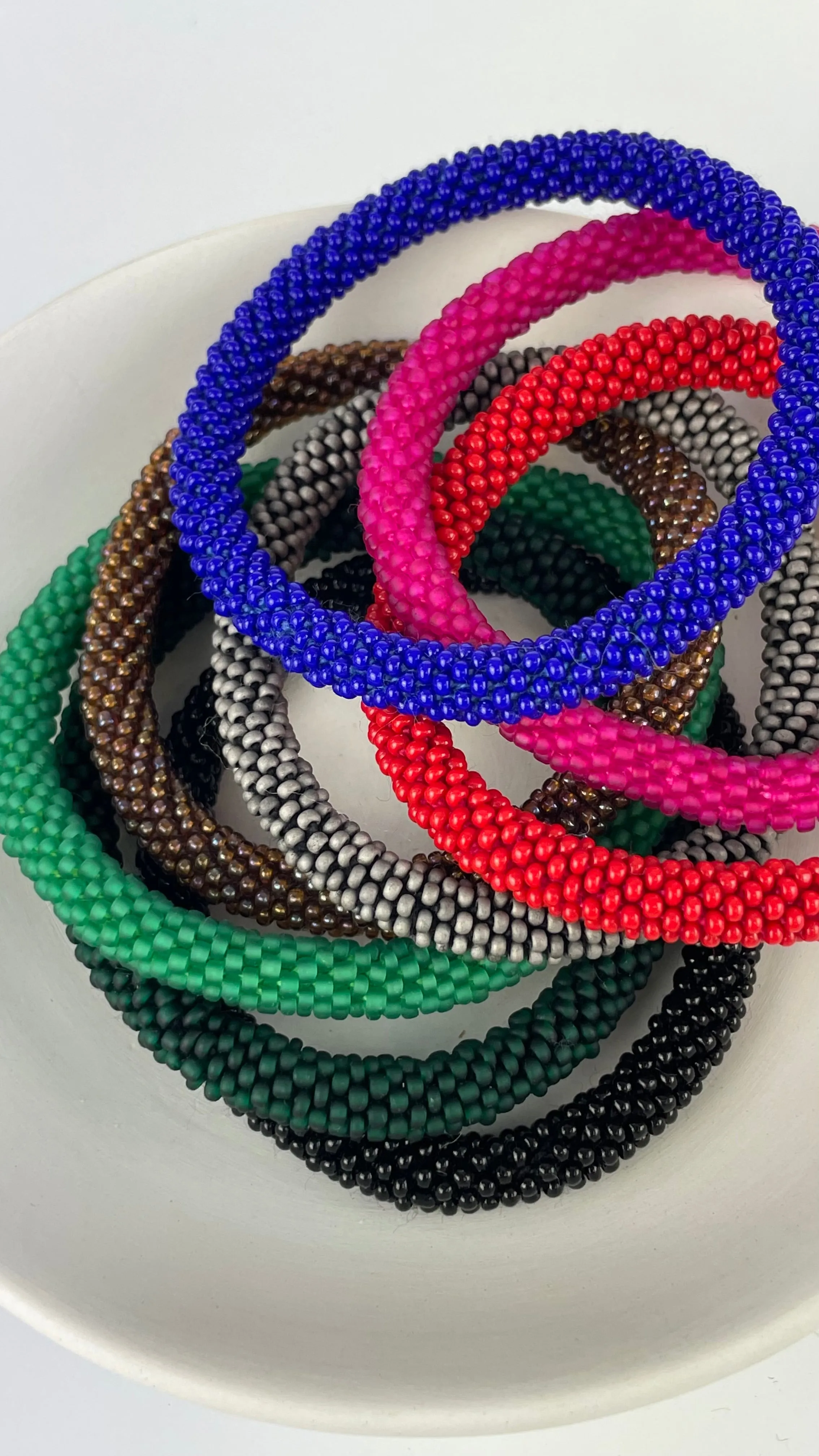 Handmade Glass Bead Tube Bracelet - Grey
