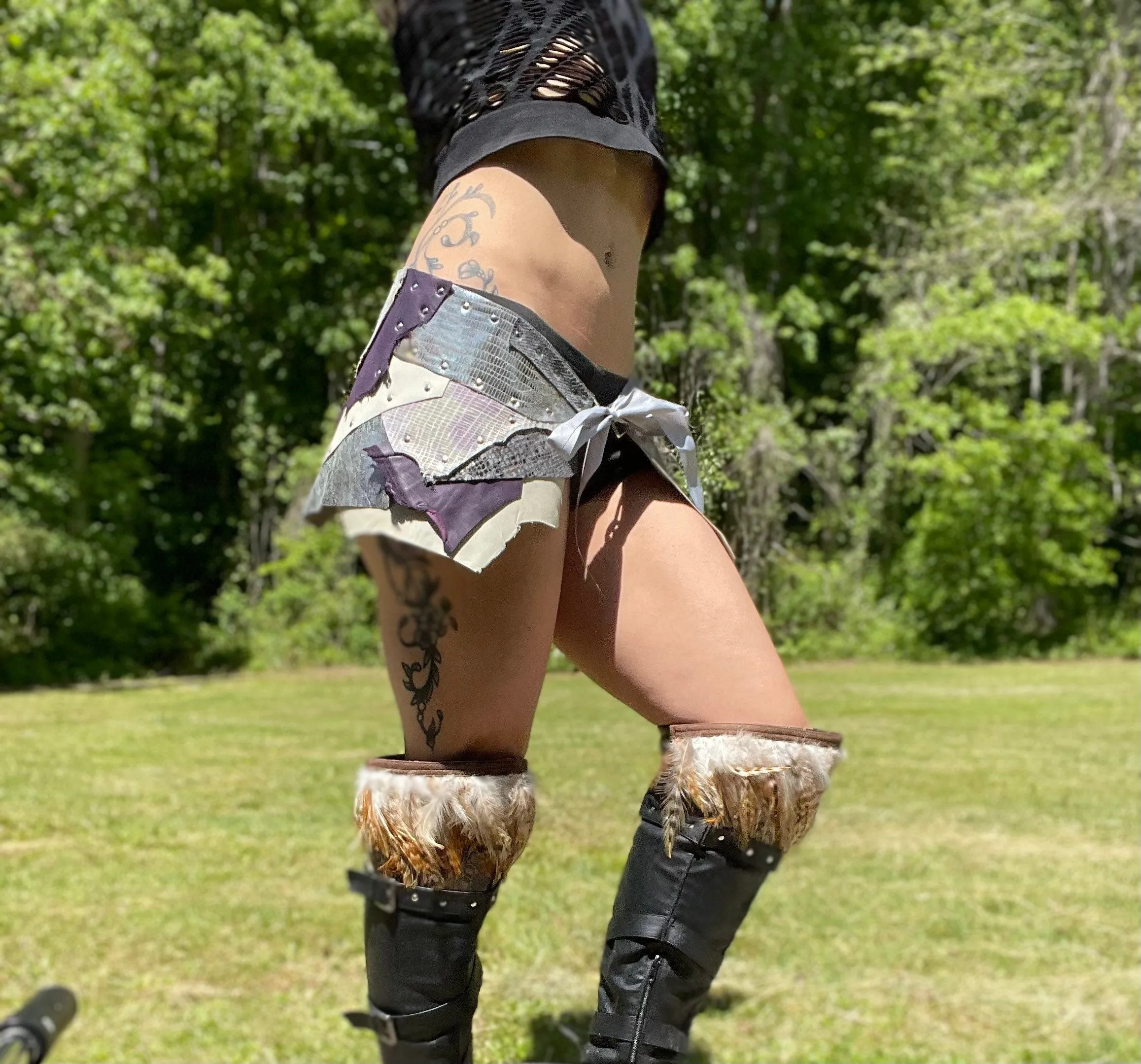 HEBE, Purple & Silver Leather Skirt, Burning Man Skirt, Steampunk costume, Tribal Belly Dance Belt, Warrior Viking Belt, Mad Max Costume