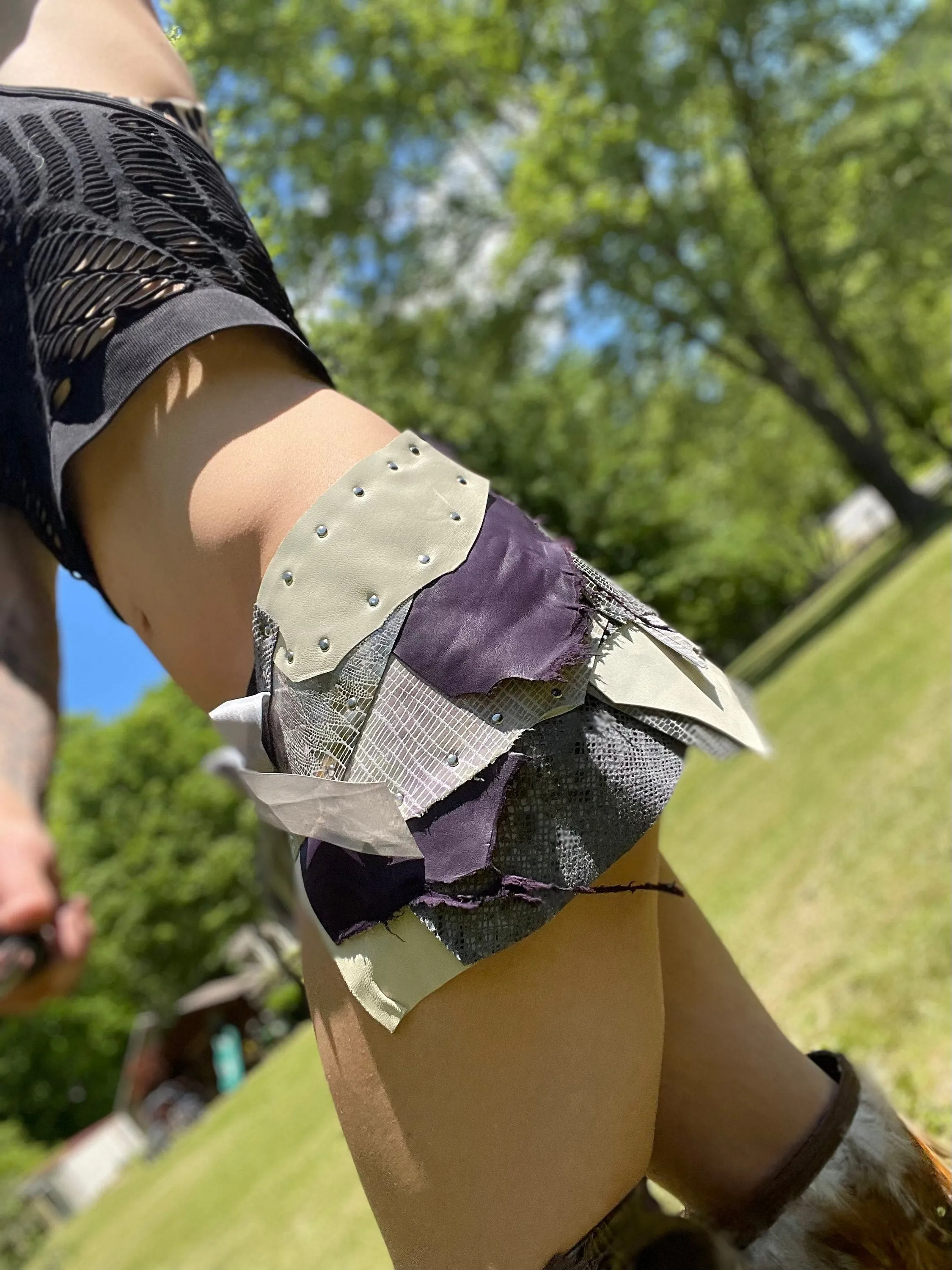 HEBE, Purple & Silver Leather Skirt, Burning Man Skirt, Steampunk costume, Tribal Belly Dance Belt, Warrior Viking Belt, Mad Max Costume