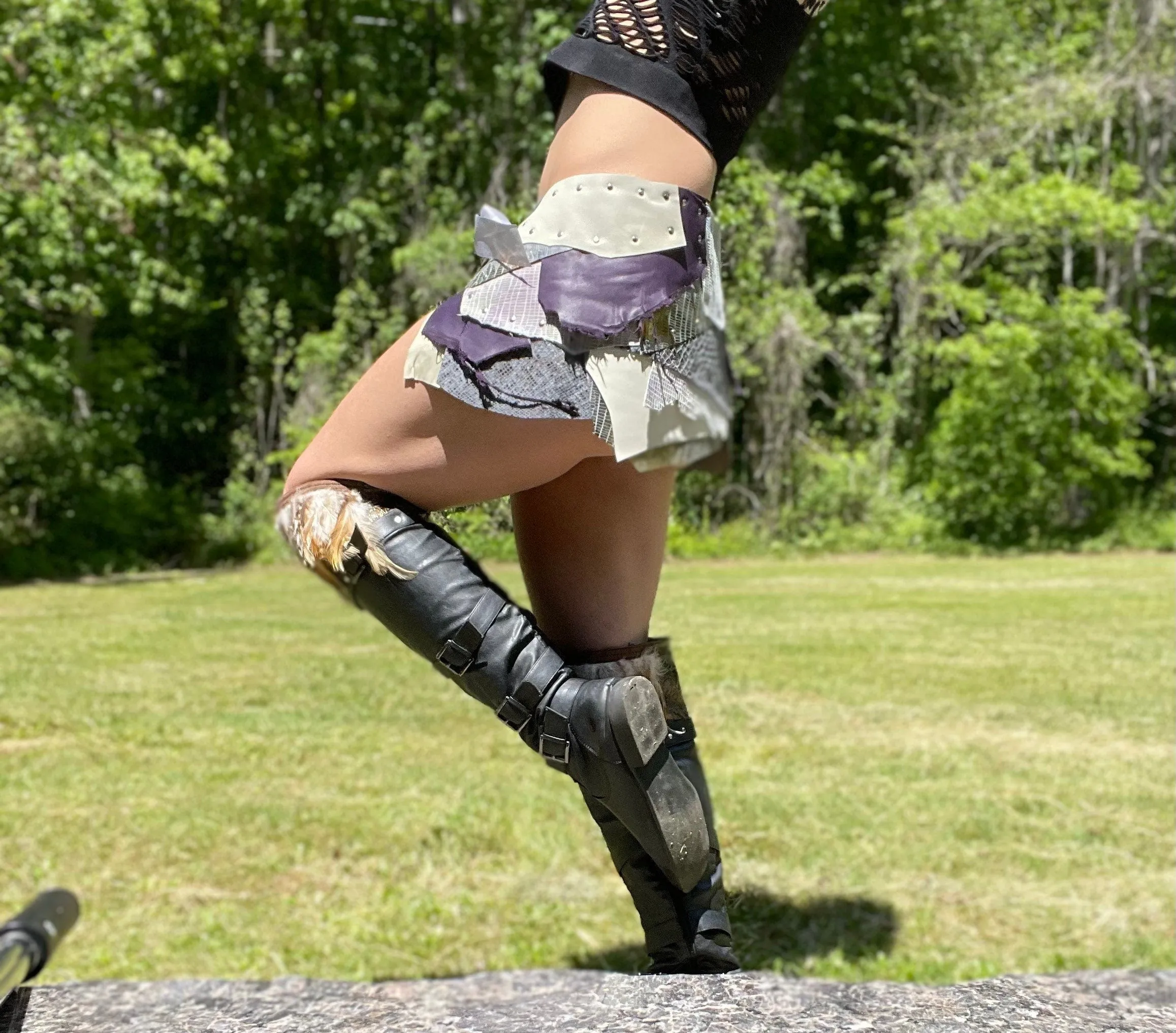HEBE, Purple & Silver Leather Skirt, Burning Man Skirt, Steampunk costume, Tribal Belly Dance Belt, Warrior Viking Belt, Mad Max Costume