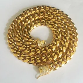 Hip hop 8/10/12/14mm Cuban Miami Chain Necklace Stainless steel Rhinestone Clasp Iced Out Gold Casting Chain Men Women Jewelry