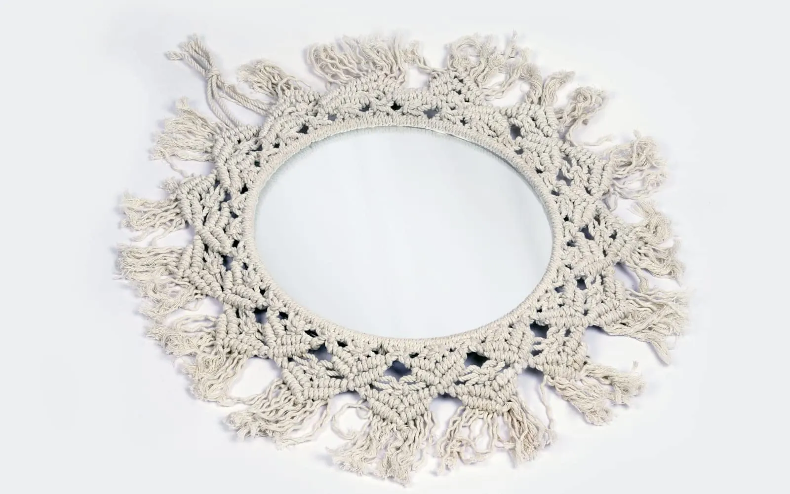 I.J Creations Macrame Hanging Wall Mirror with Macrame Round Mirror for Bedroom, Drawing Room, Office and Home Decoration.