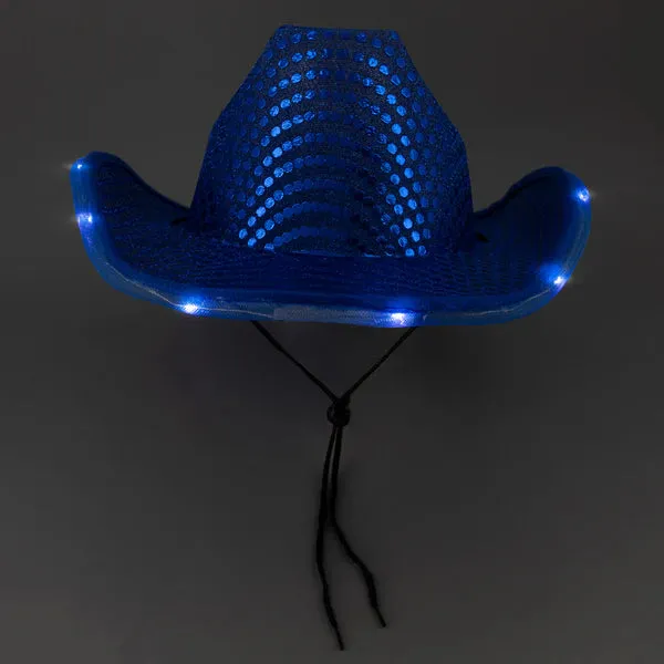 LED Light Up Flashing Sequin Cowboy Hats - 4 Colors Assorted Pack of 6 Hats
