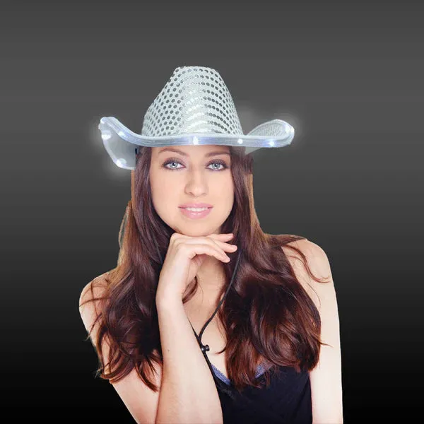 LED Light Up Flashing Sequin Cowboy Hats - 4 Colors Assorted Pack of 6 Hats