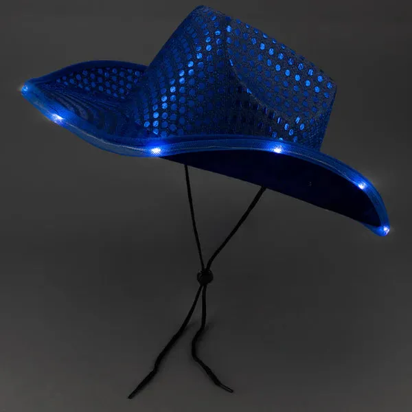 LED Light Up Flashing Sequin Cowboy Hats - 4 Colors Assorted Pack of 6 Hats
