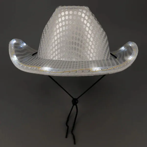LED Light Up Flashing Sequin Cowboy Hats - 4 Colors Assorted Pack of 6 Hats