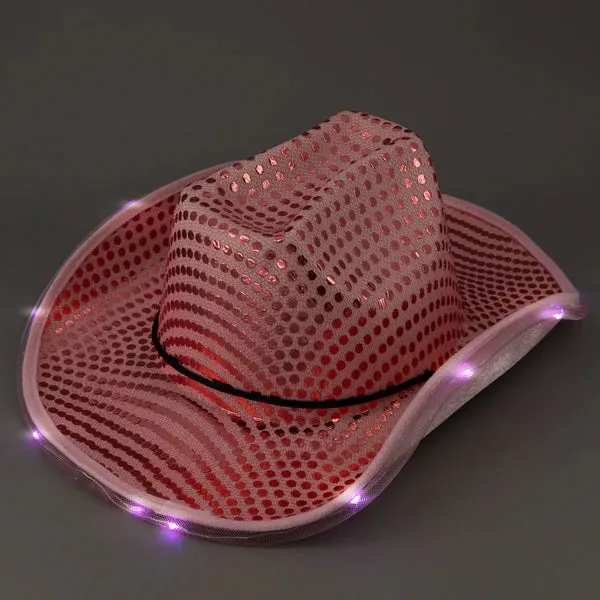 LED Light Up Flashing Sequin Cowboy Hats - 4 Colors Assorted Pack of 6 Hats