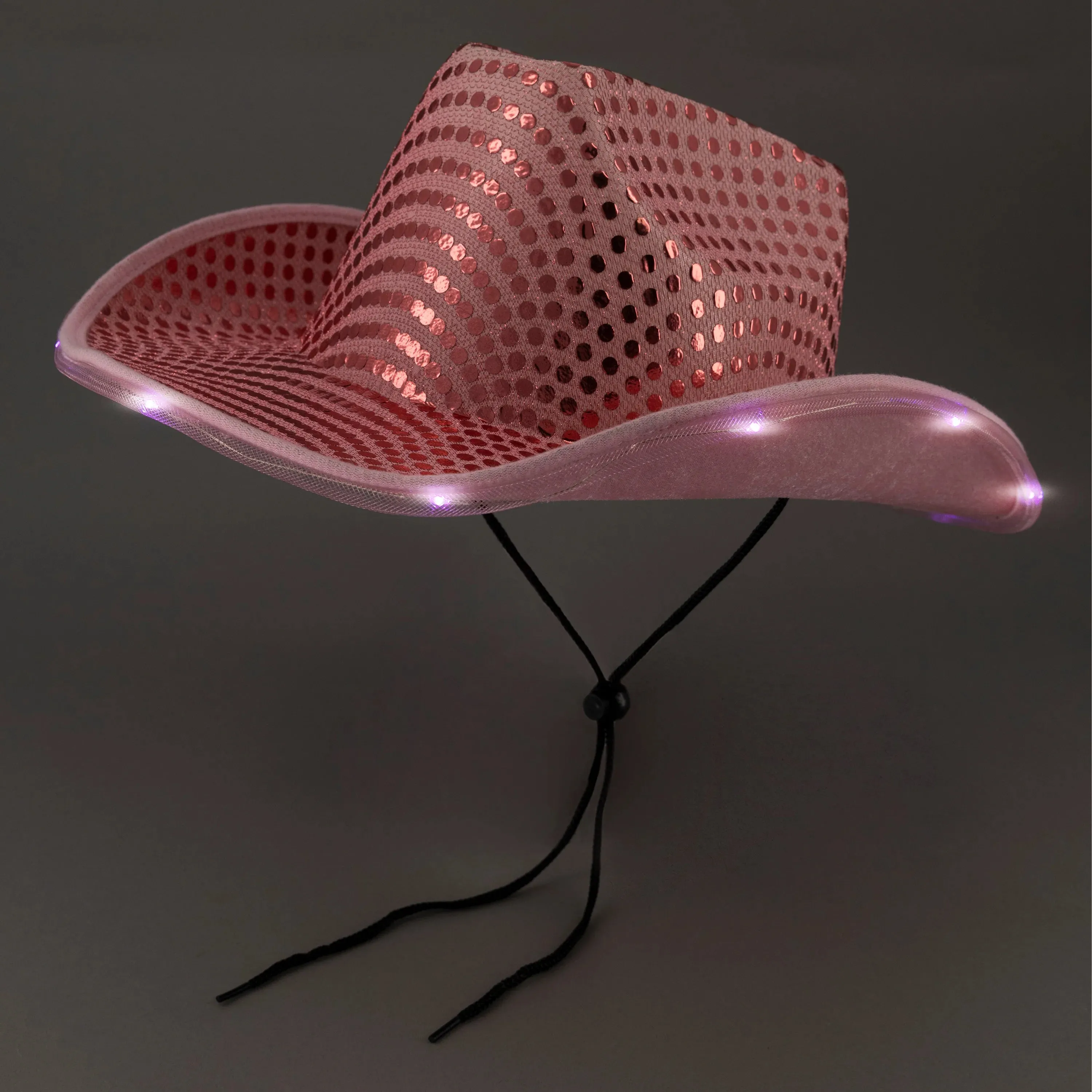 LED Light Up Flashing Sequin Cowboy Hats - 4 Colors Assorted Pack of 6 Hats