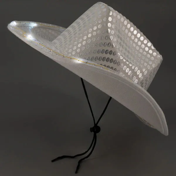 LED Light Up Flashing Sequin Cowboy Hats - 4 Colors Assorted Pack of 6 Hats