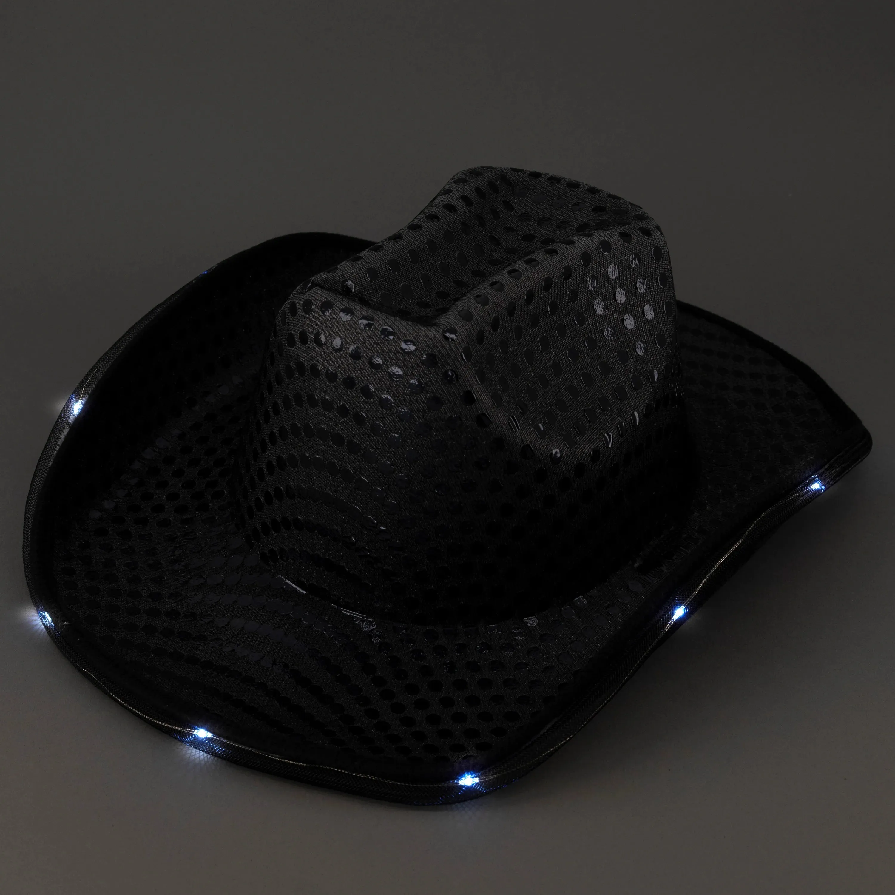 LED Light Up Flashing Sequin Cowboy Hats - 4 Colors Assorted Pack of 6 Hats