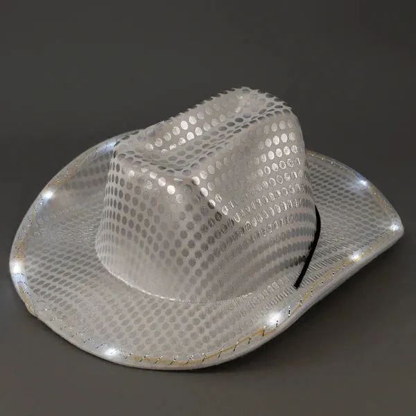 LED Light Up Flashing Sequin Cowboy Hats - 4 Colors Assorted Pack of 6 Hats