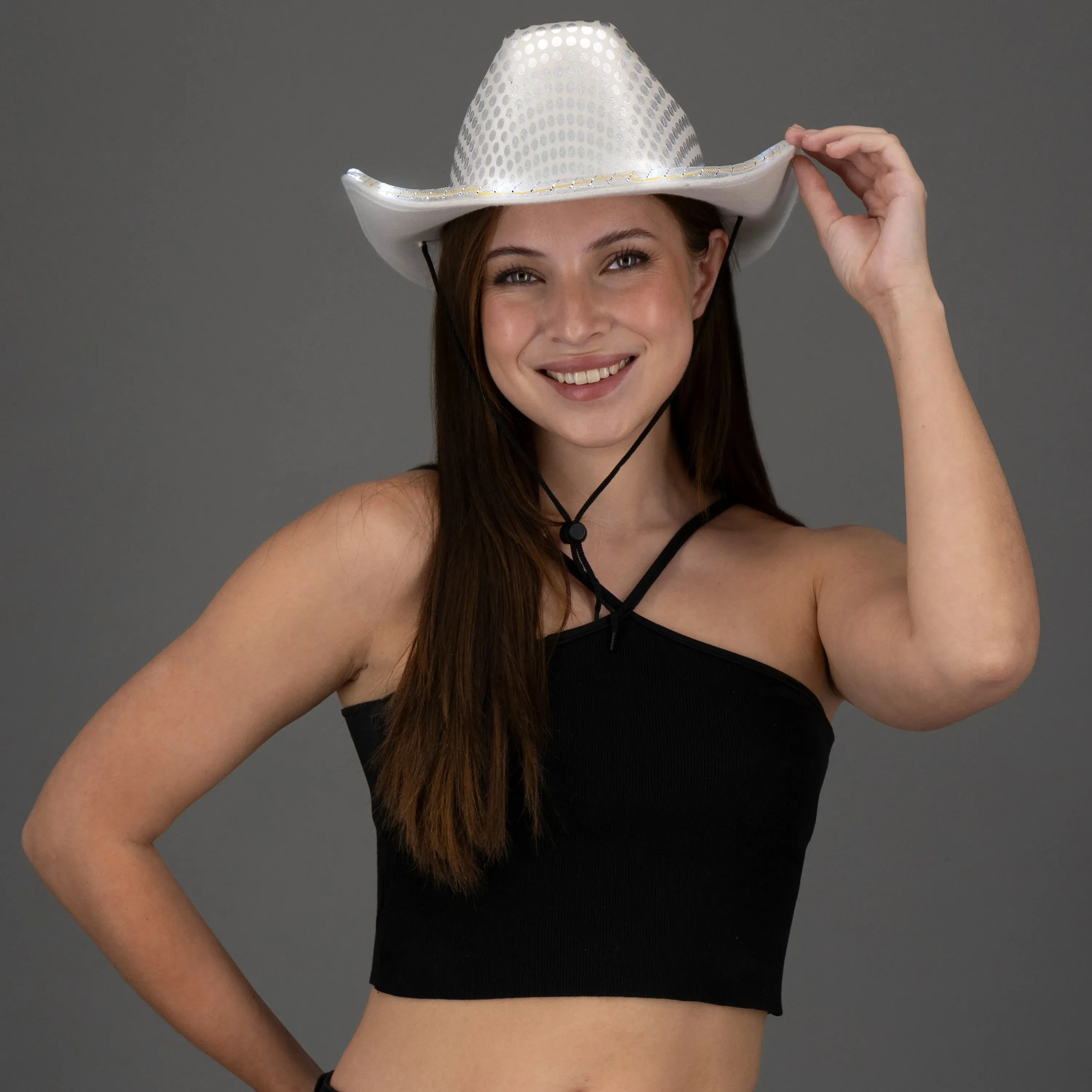 LED Light Up Flashing Sequin Cowboy Hats - 4 Colors Assorted Pack of 6 Hats