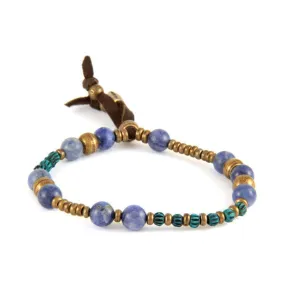 Mens Sodalite Semi Precious Stones and Tiny Bone Bead Stretch Bracelet