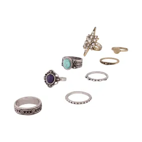 Mixed Metal Star Bohemian Ring 8 Pack