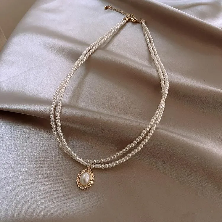Necklaces Charm Jewelry Mini Pearl With Double Layers #ET209