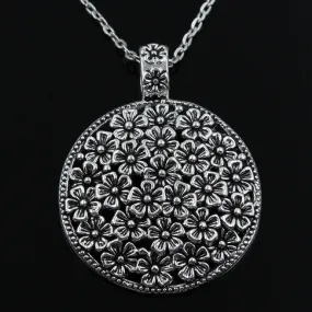 New Fashion Flower Covered Disc Pendants Round Cross Chain Short Long Mens Womens Silver Color  Necklace Jewelry Gift