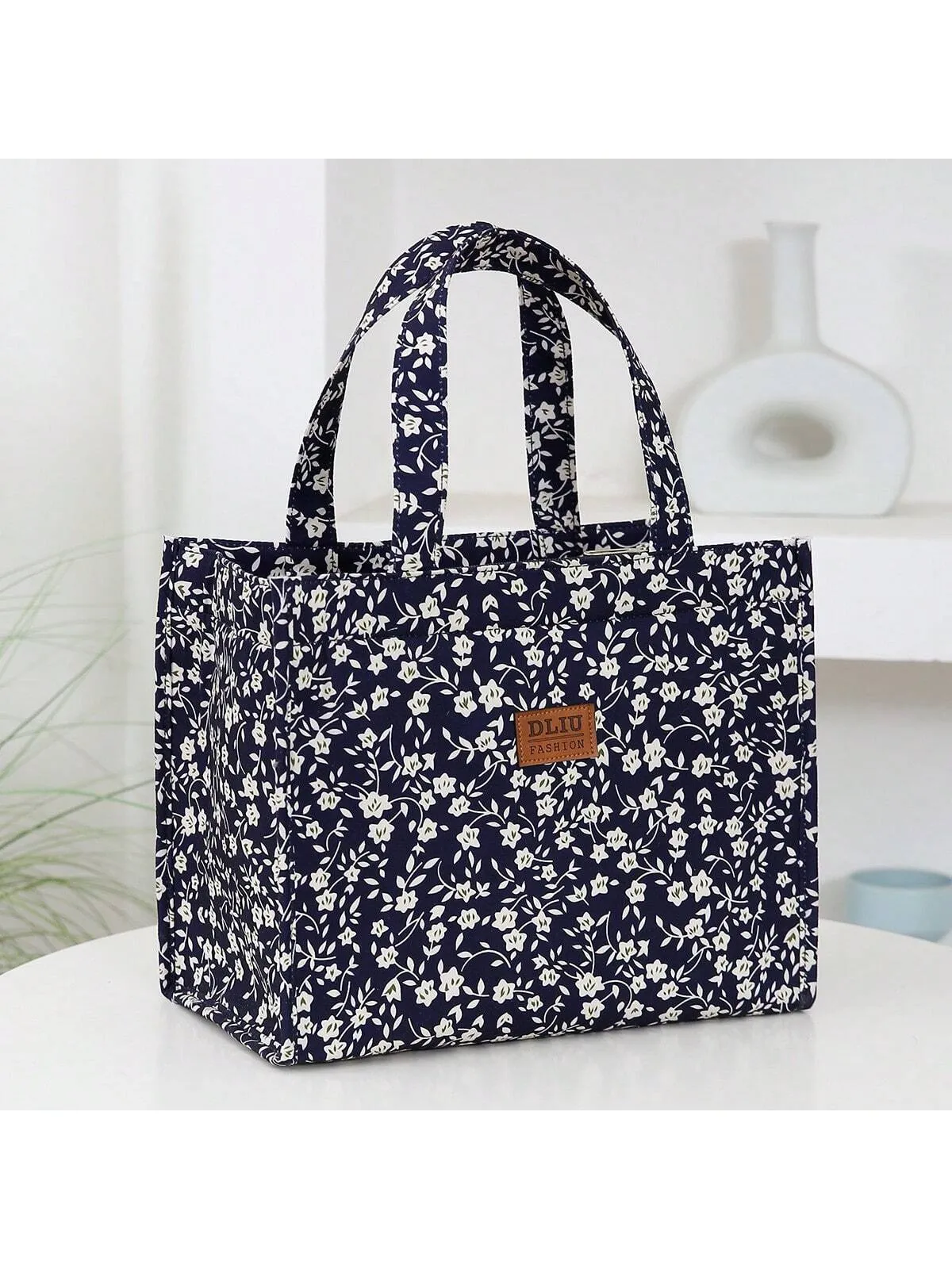 New Nylon Cloth Flower Print Large Capacity Portable Inner Aluminum Foil Insulation Zipper Semi-Closed Lunch Box Bag Work Commute With Lunch Handbag School Organizer Bags Teacher Storage Bags Classroom Bags Classroom Organizer Bags
