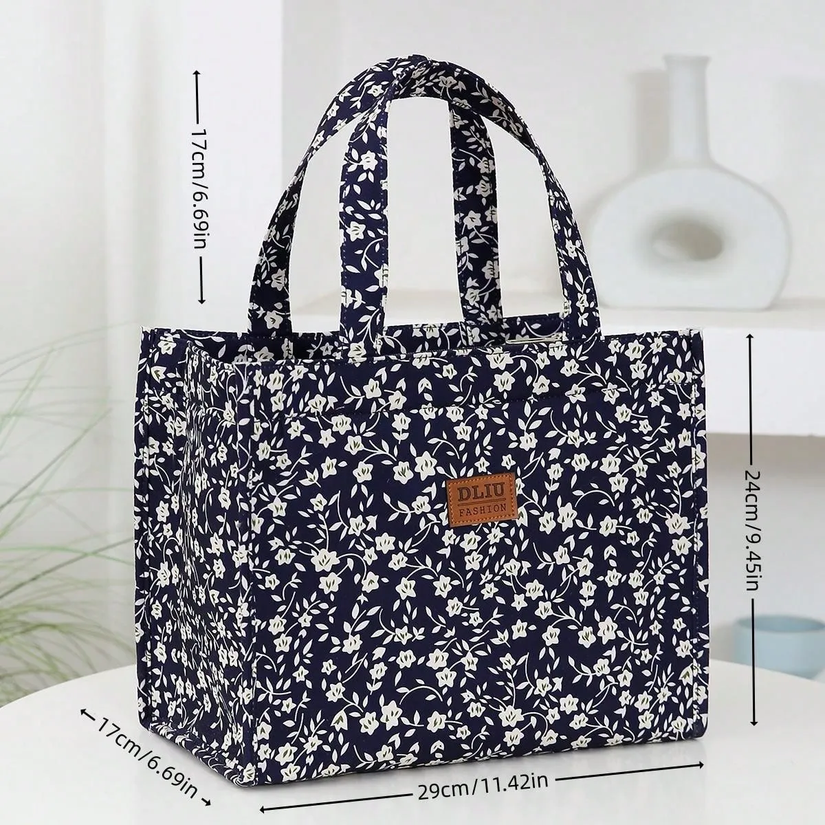 New Nylon Cloth Flower Print Large Capacity Portable Inner Aluminum Foil Insulation Zipper Semi-Closed Lunch Box Bag Work Commute With Lunch Handbag School Organizer Bags Teacher Storage Bags Classroom Bags Classroom Organizer Bags