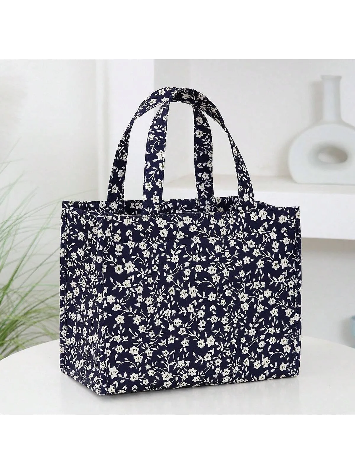 New Nylon Cloth Flower Print Large Capacity Portable Inner Aluminum Foil Insulation Zipper Semi-Closed Lunch Box Bag Work Commute With Lunch Handbag School Organizer Bags Teacher Storage Bags Classroom Bags Classroom Organizer Bags