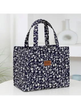 New Nylon Cloth Flower Print Large Capacity Portable Inner Aluminum Foil Insulation Zipper Semi-Closed Lunch Box Bag Work Commute With Lunch Handbag School Organizer Bags Teacher Storage Bags Classroom Bags Classroom Organizer Bags