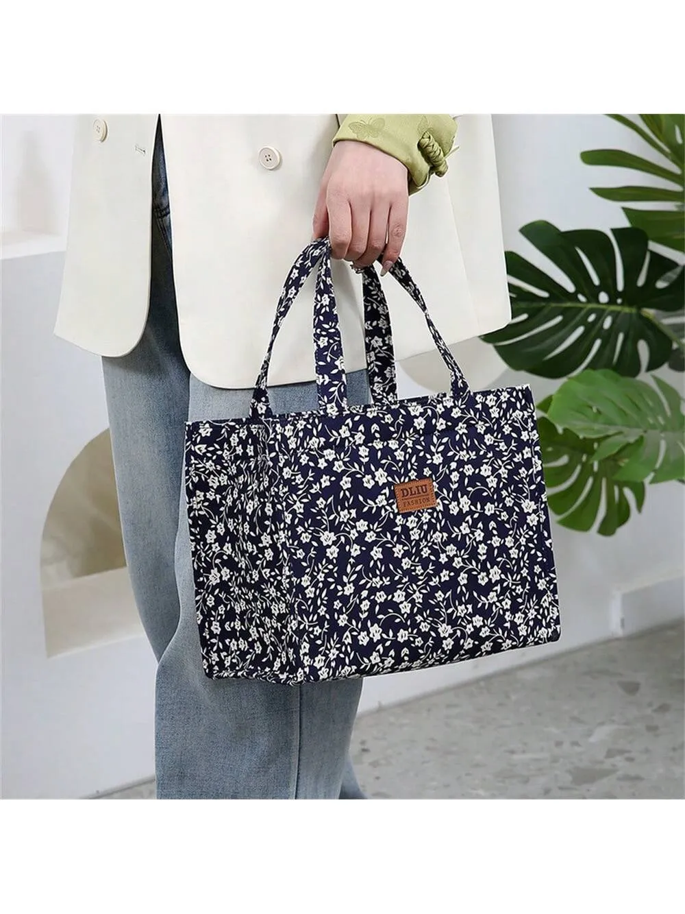 New Nylon Cloth Flower Print Large Capacity Portable Inner Aluminum Foil Insulation Zipper Semi-Closed Lunch Box Bag Work Commute With Lunch Handbag School Organizer Bags Teacher Storage Bags Classroom Bags Classroom Organizer Bags