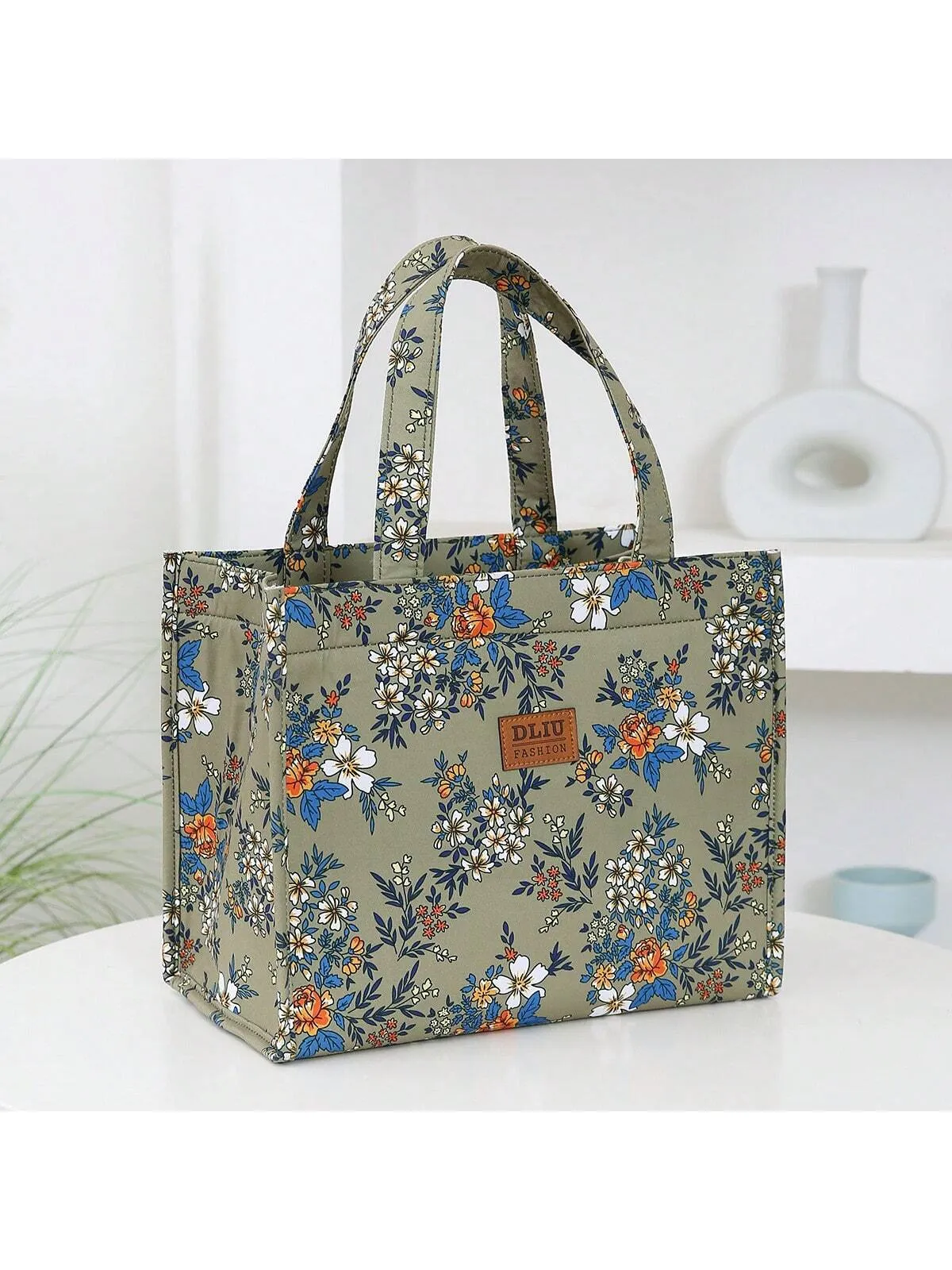 New Nylon Cloth Flower Print Large Capacity Portable Inner Aluminum Foil Insulation Zipper Semi-Closed Lunch Box Bag Work Commute With Lunch Handbag School Organizer Bags Teacher Storage Bags Classroom Bags Classroom Organizer Bags