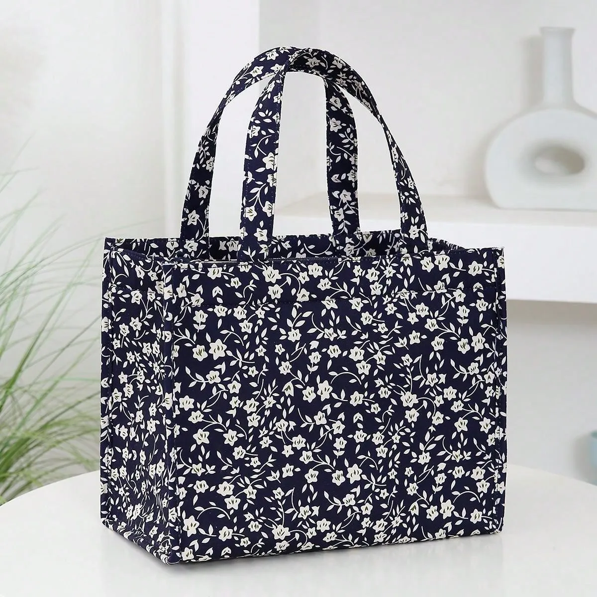 New Nylon Cloth Flower Print Large Capacity Portable Inner Aluminum Foil Insulation Zipper Semi-Closed Lunch Box Bag Work Commute With Lunch Handbag School Organizer Bags Teacher Storage Bags Classroom Bags Classroom Organizer Bags