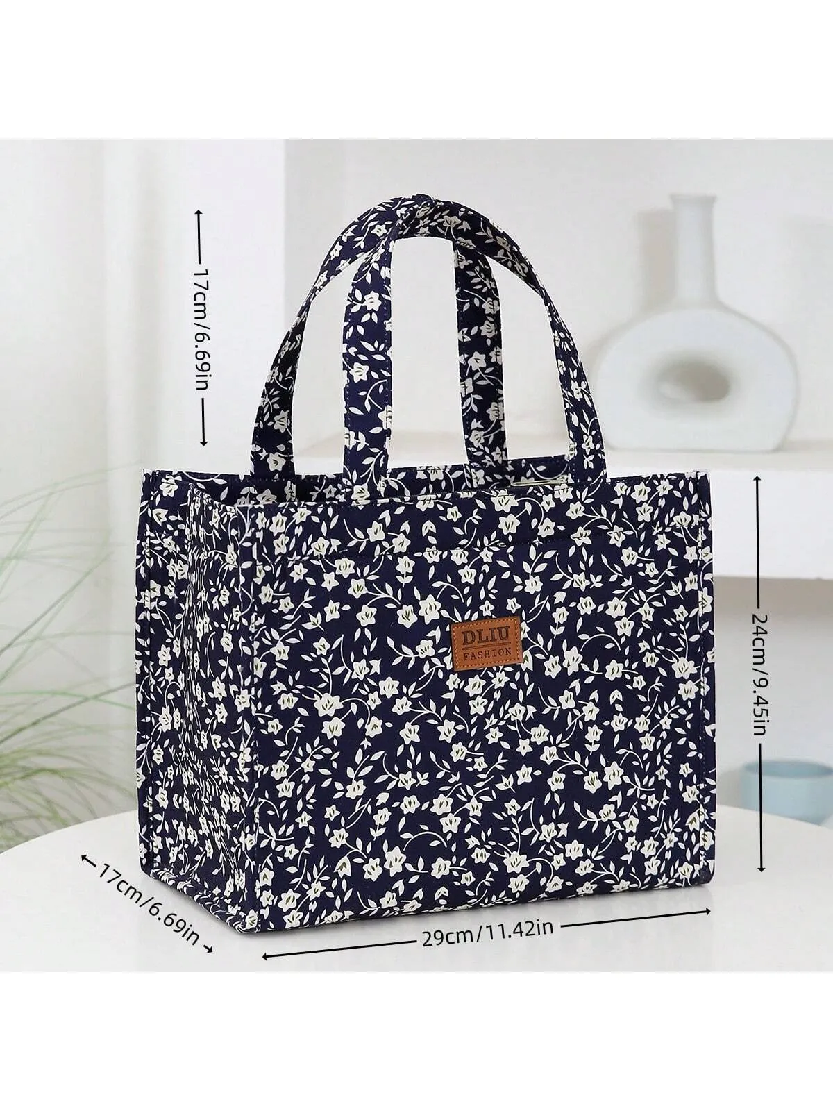 New Nylon Cloth Flower Print Large Capacity Portable Inner Aluminum Foil Insulation Zipper Semi-Closed Lunch Box Bag Work Commute With Lunch Handbag School Organizer Bags Teacher Storage Bags Classroom Bags Classroom Organizer Bags