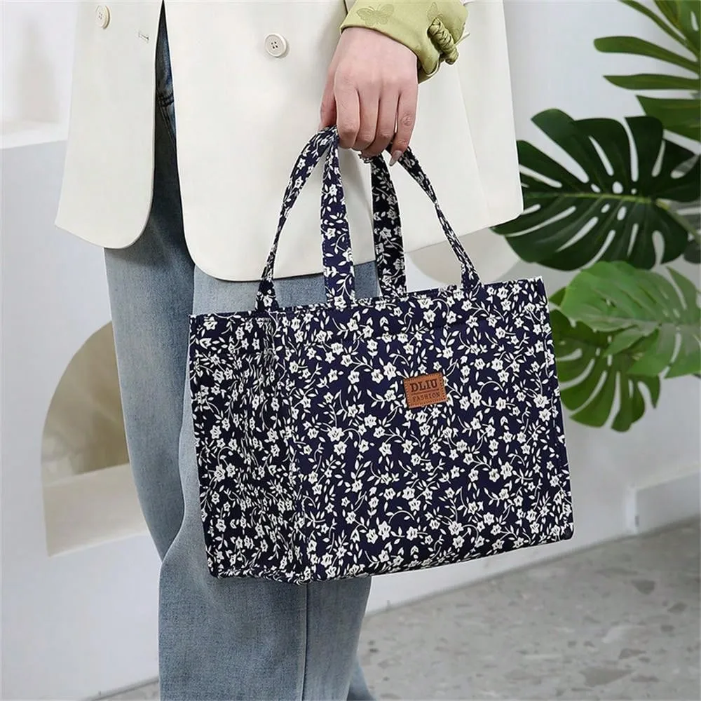 New Nylon Cloth Flower Print Large Capacity Portable Inner Aluminum Foil Insulation Zipper Semi-Closed Lunch Box Bag Work Commute With Lunch Handbag School Organizer Bags Teacher Storage Bags Classroom Bags Classroom Organizer Bags