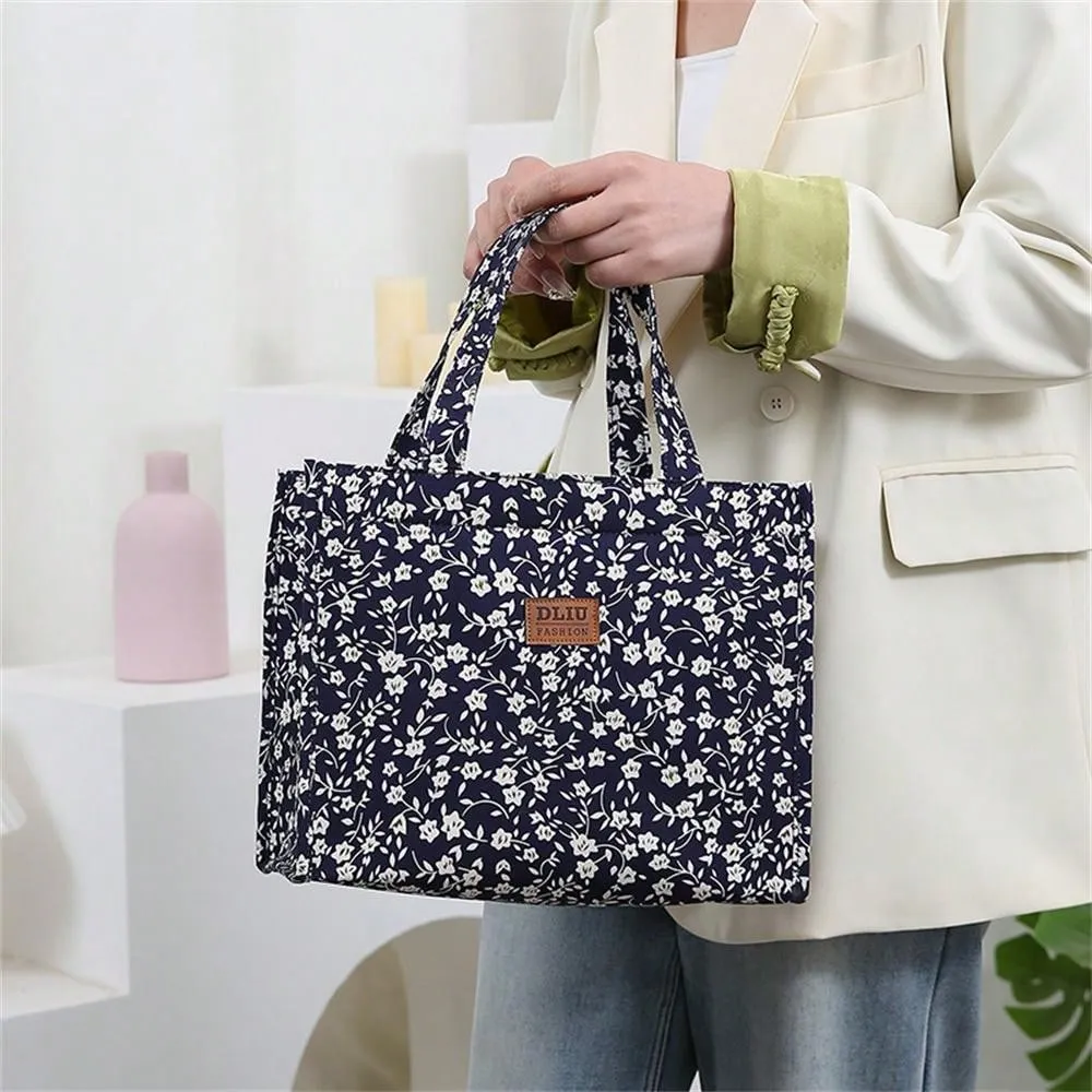 New Nylon Cloth Flower Print Large Capacity Portable Inner Aluminum Foil Insulation Zipper Semi-Closed Lunch Box Bag Work Commute With Lunch Handbag School Organizer Bags Teacher Storage Bags Classroom Bags Classroom Organizer Bags