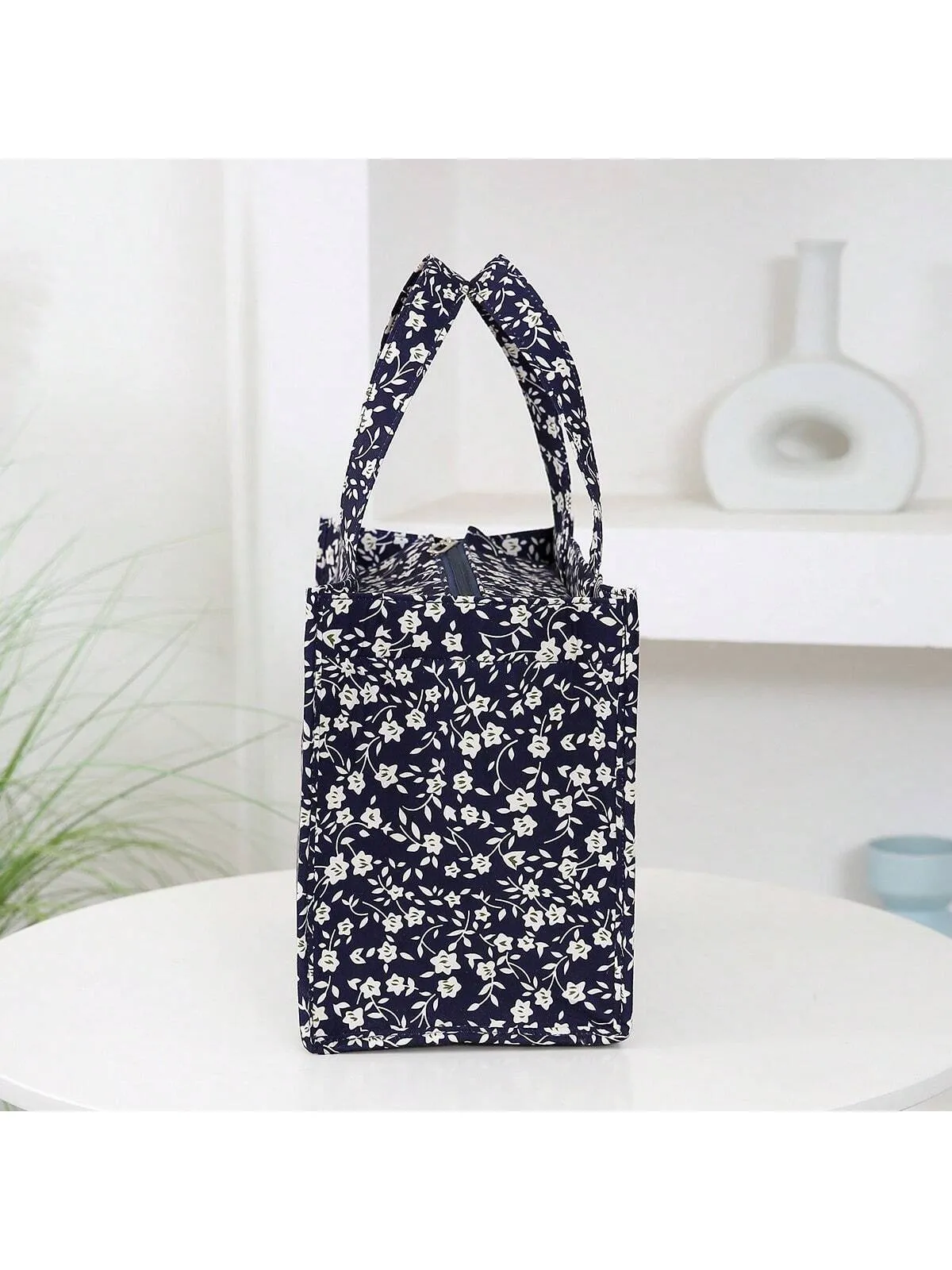 New Nylon Cloth Flower Print Large Capacity Portable Inner Aluminum Foil Insulation Zipper Semi-Closed Lunch Box Bag Work Commute With Lunch Handbag School Organizer Bags Teacher Storage Bags Classroom Bags Classroom Organizer Bags