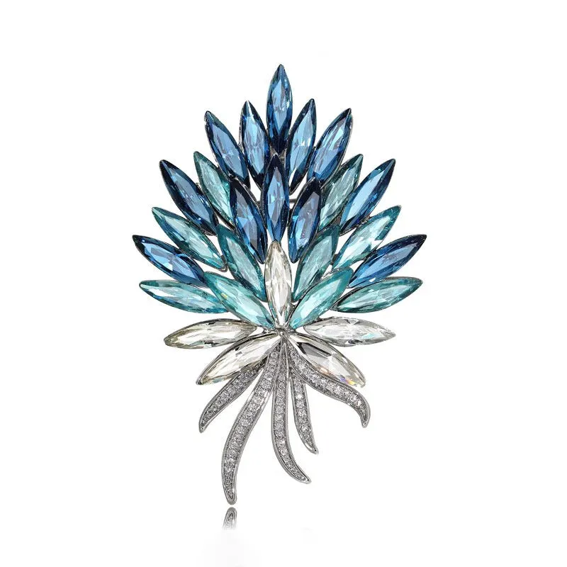 Opulent Design Ombre Blue Leaf Floral Bouquet Brooch Pin Anniversary Dating Jewelry