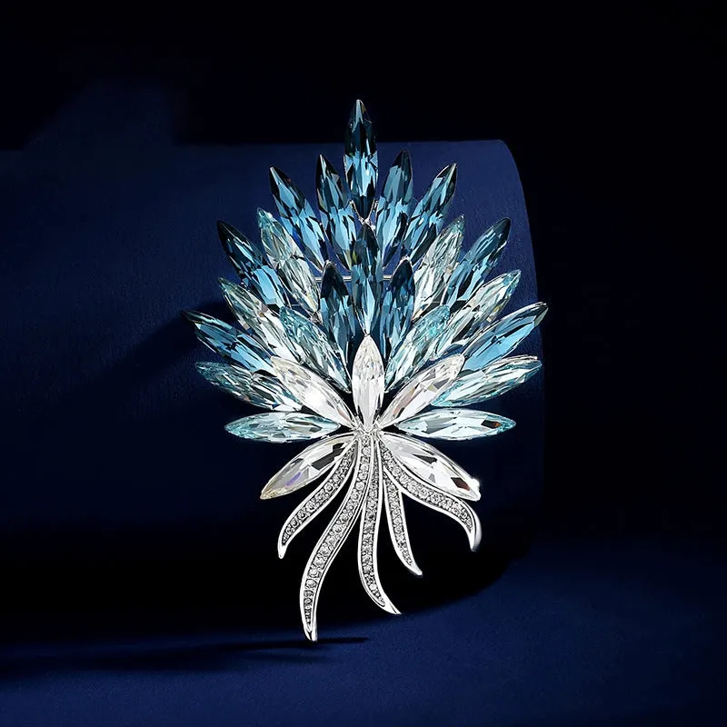 Opulent Design Ombre Blue Leaf Floral Bouquet Brooch Pin Anniversary Dating Jewelry