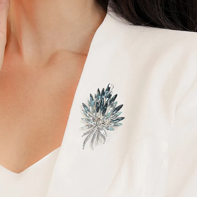 Opulent Design Ombre Blue Leaf Floral Bouquet Brooch Pin Anniversary Dating Jewelry