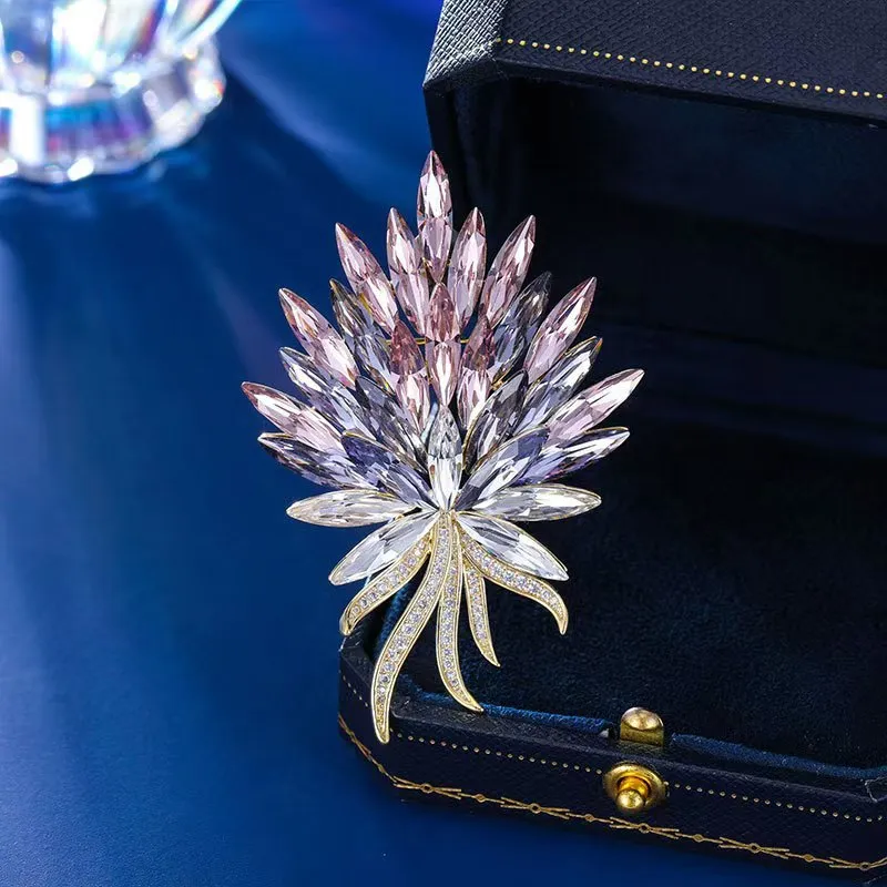 Opulent Design Ombre Blue Leaf Floral Bouquet Brooch Pin Anniversary Dating Jewelry