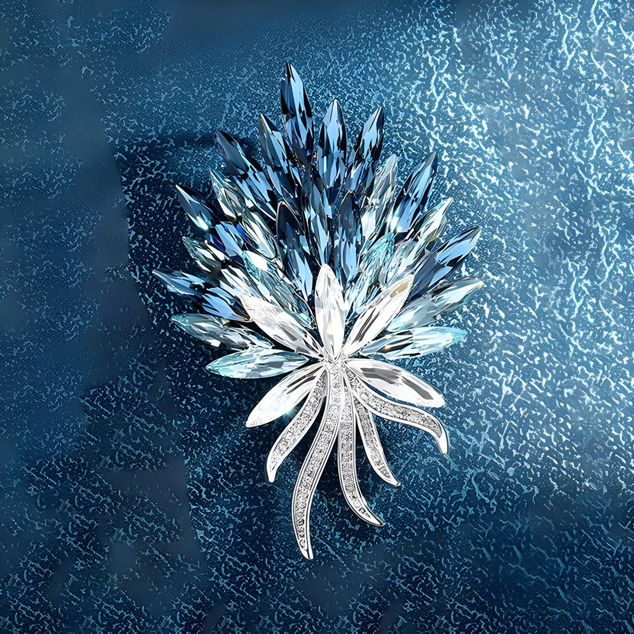 Opulent Design Ombre Blue Leaf Floral Bouquet Brooch Pin Anniversary Dating Jewelry
