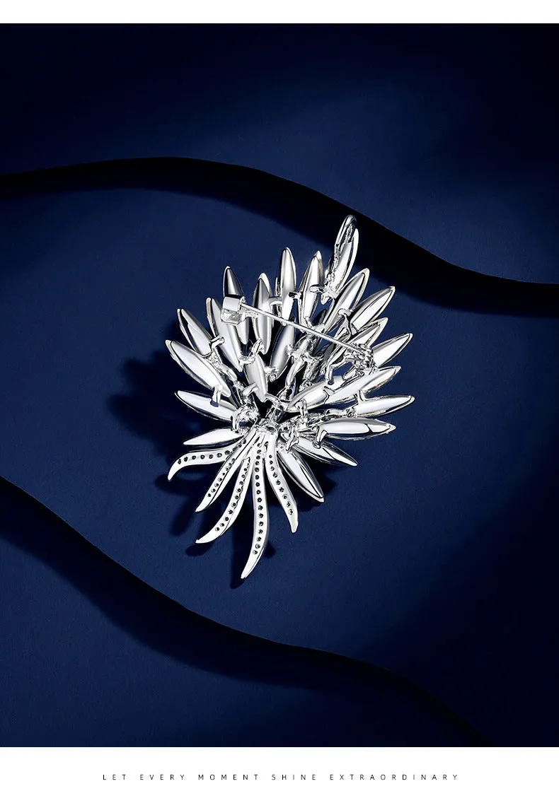 Opulent Design Ombre Blue Leaf Floral Bouquet Brooch Pin Anniversary Dating Jewelry
