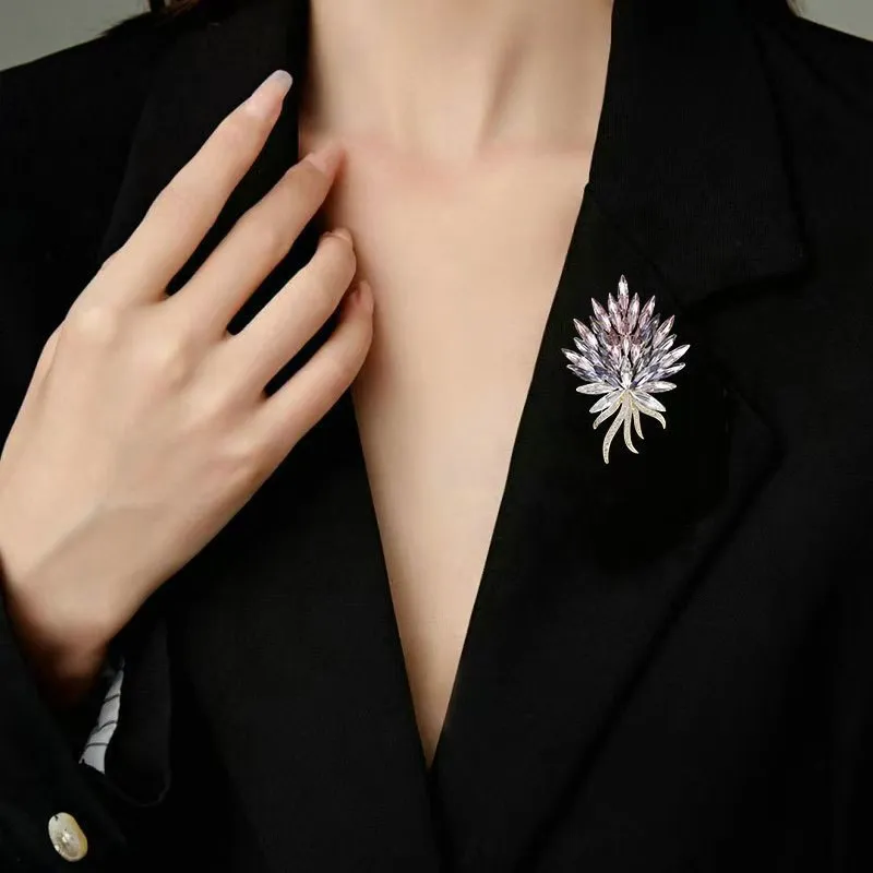 Opulent Design Ombre Blue Leaf Floral Bouquet Brooch Pin Anniversary Dating Jewelry