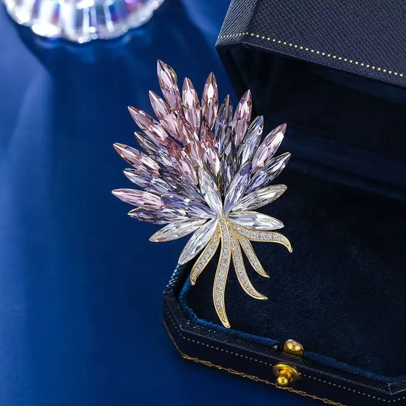 Opulent Design Ombre Blue Leaf Floral Bouquet Brooch Pin Anniversary Dating Jewelry