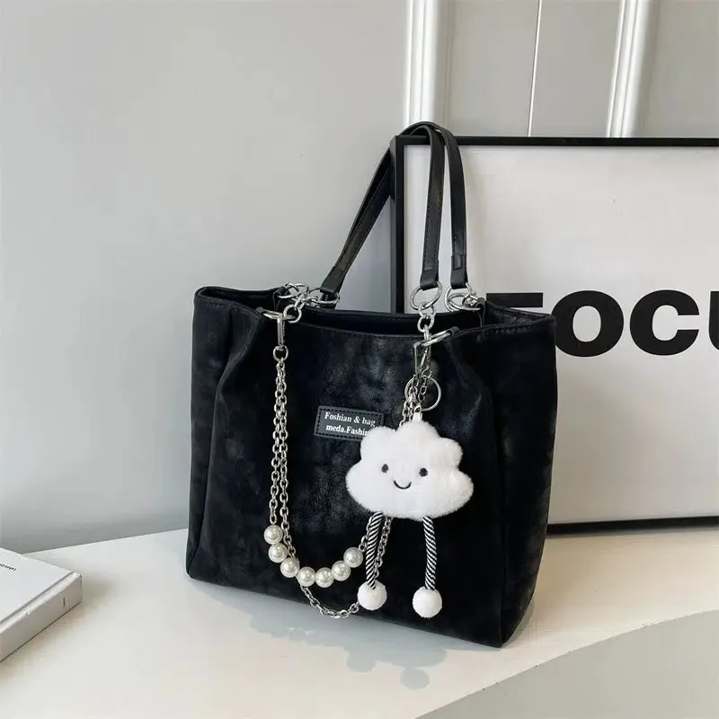 Pearl Chain Accent Chic Tote Bag