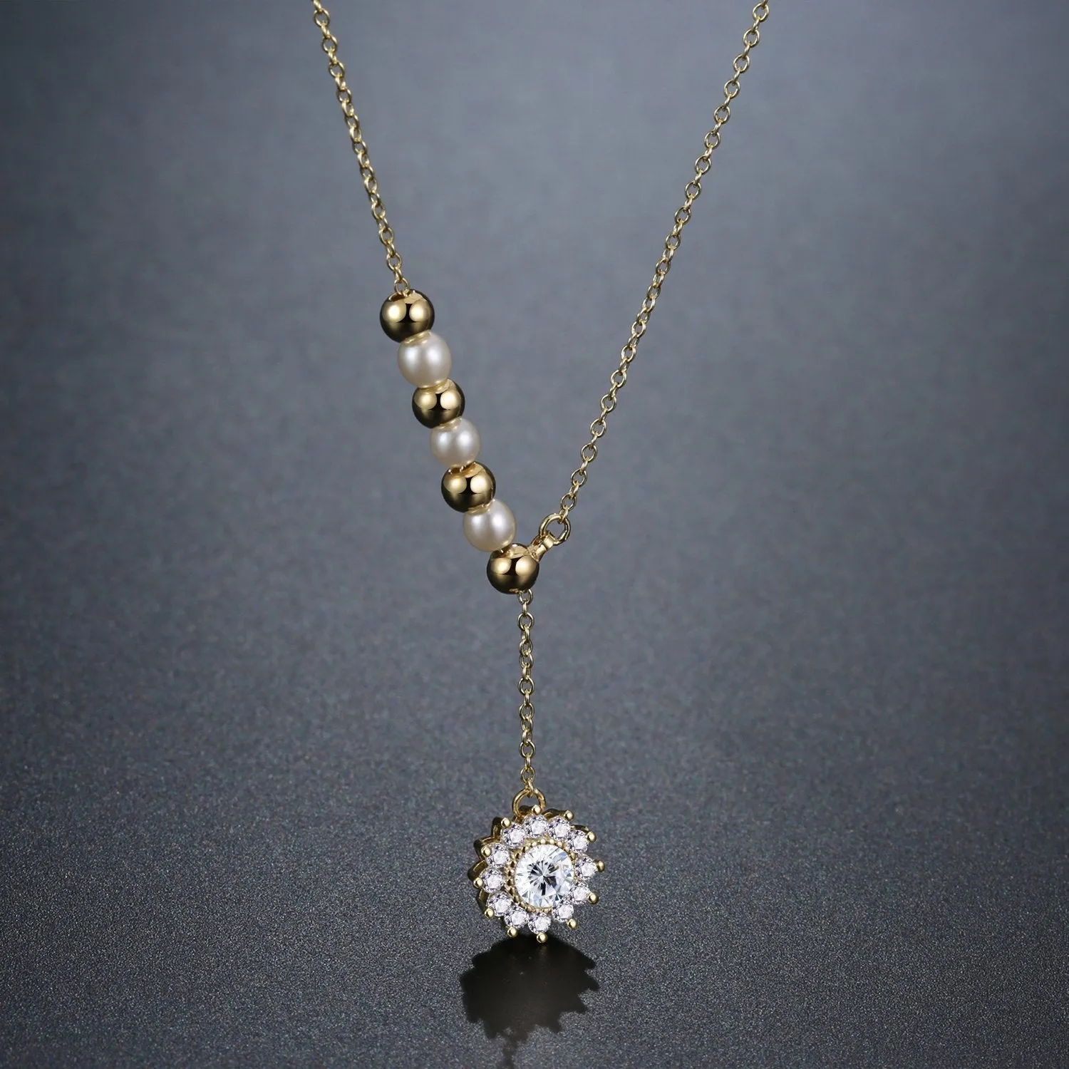 Pearl Necklace With Sunflower Shape Pendant KPN0255