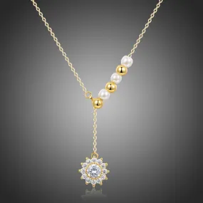 Pearl Necklace With Sunflower Shape Pendant KPN0255