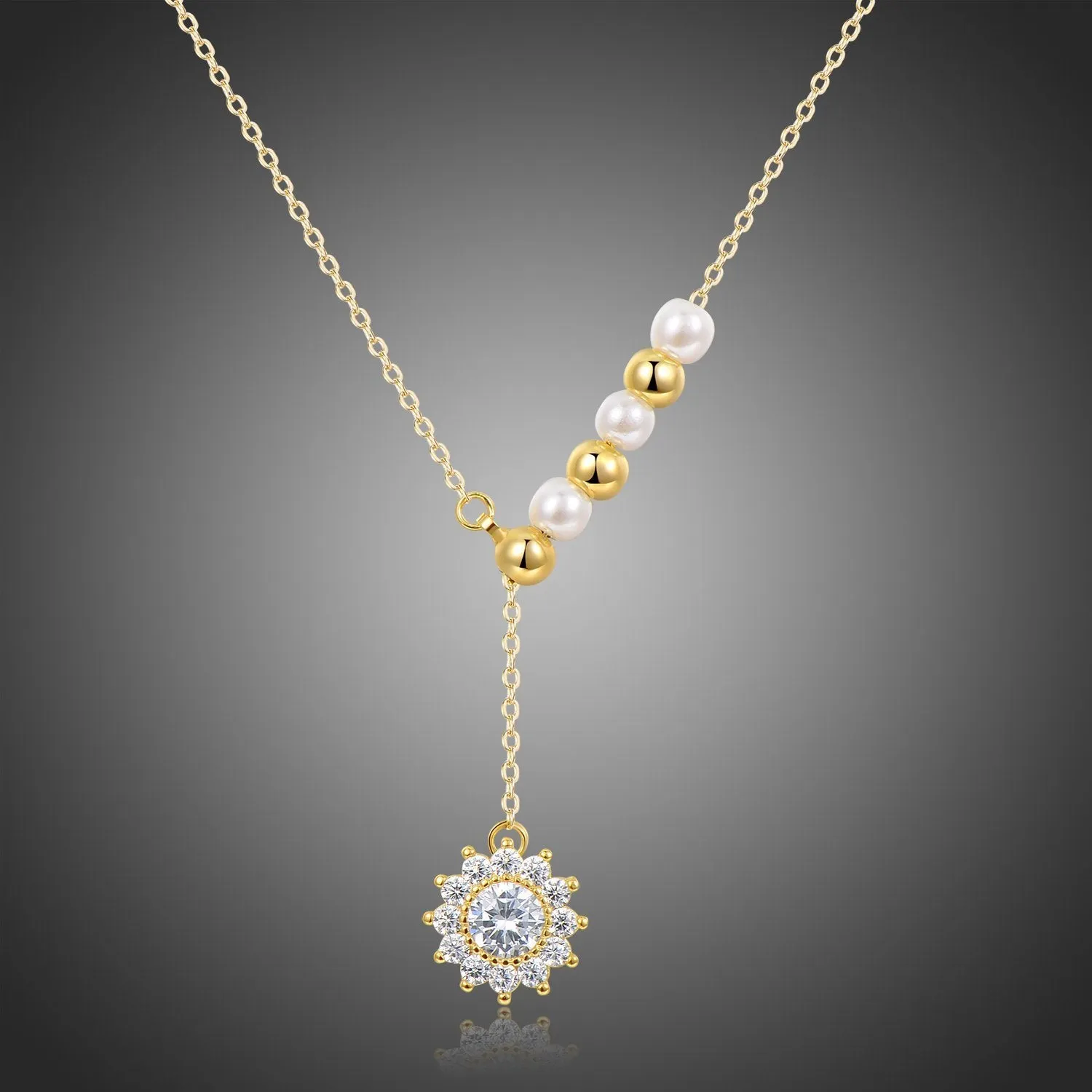 Pearl Necklace With Sunflower Shape Pendant KPN0255