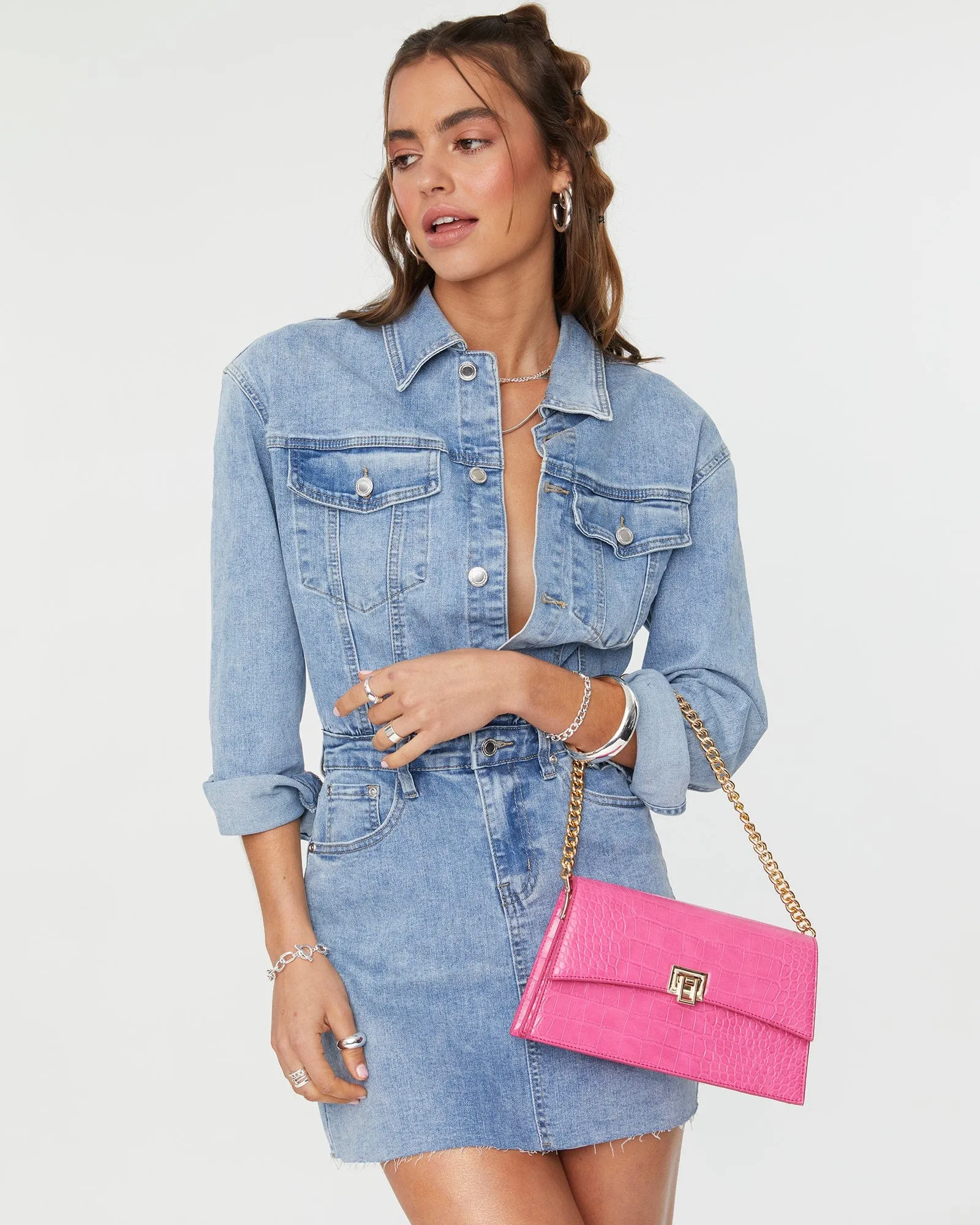 Pink Alana Lock Shoulder Bag